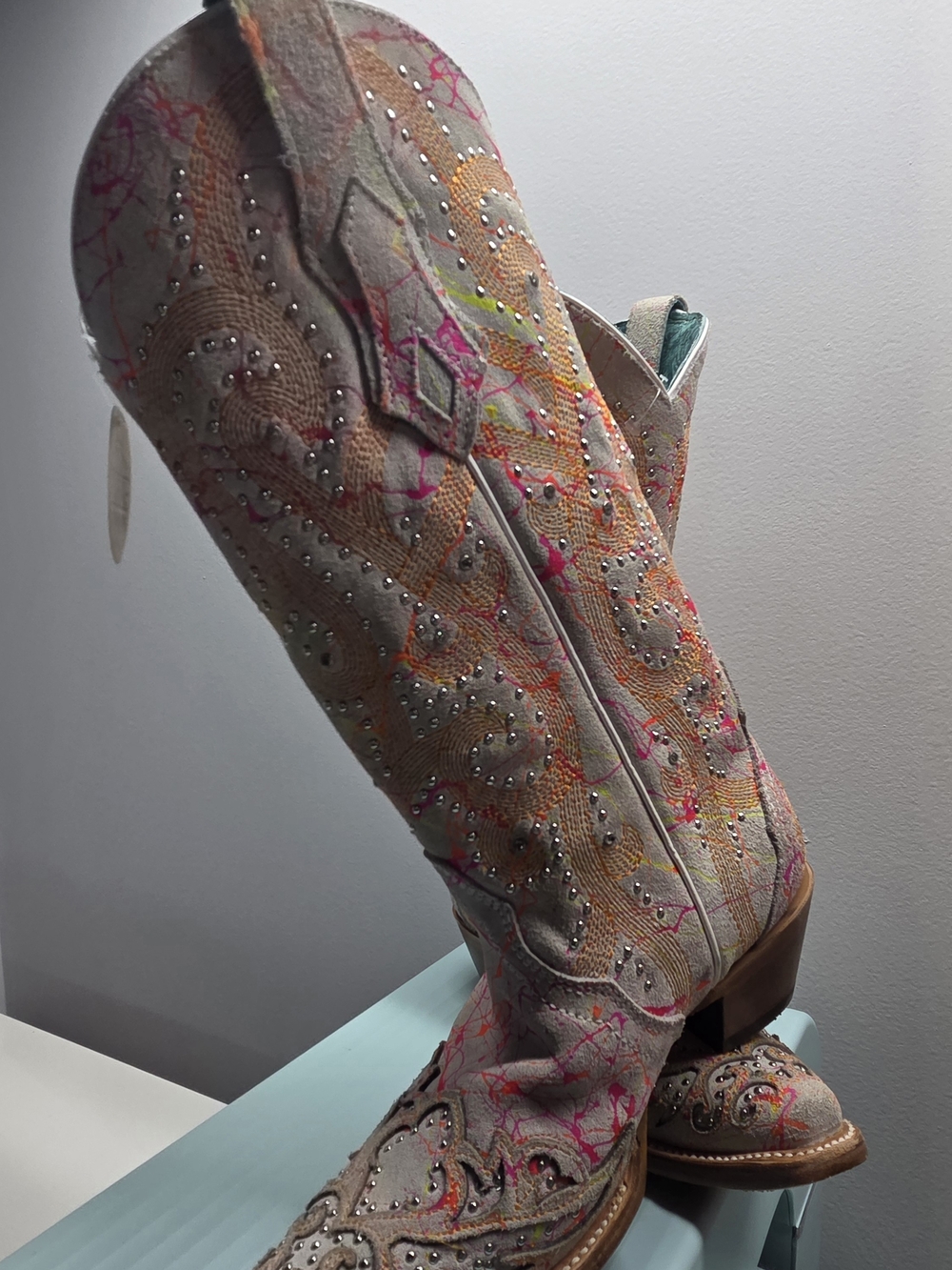 Corral Pink Multicolor Embellished Western Heeled Boots - Picture 2 of 9